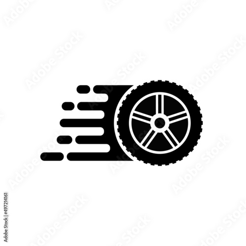 Fast car wheel icon with speed symbol. Isolated vector illustration.