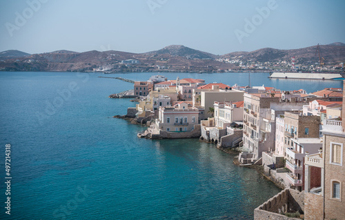 Fototapeta Naklejka Na Ścianę i Meble -  Syros Greek island welcome travelers to experience ancient history, different flavors, and relaxation, along with everyday lifestyle to share their history, tastes, warmth, feelings and experiences