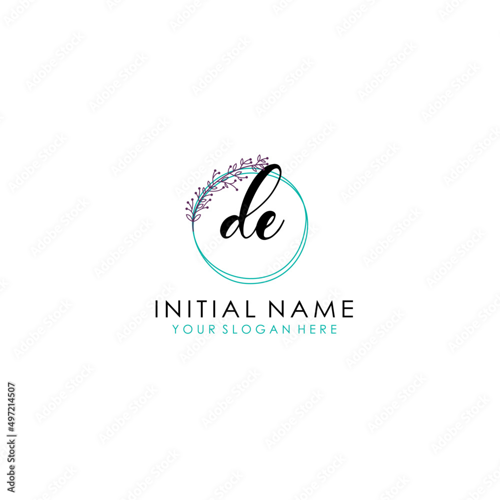 DE Initial letter handwriting and signature logo. Beauty vector initial logo .Fashion boutique floral and botanical DE Initial letter handwriting and signature logo. Beauty vector initial logo .Fashion boutique floral and botanical