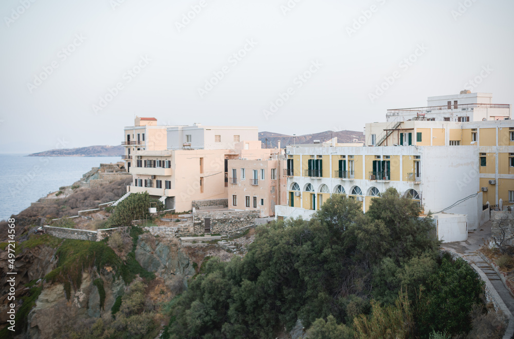 Obraz premium Travel to Ermoupolis, Syros where Greek island of Siros has a unique Venetian architectural, Byzantine and Roman architecture having blended in harmoniously Syra of the Cyclades wonderful holiday