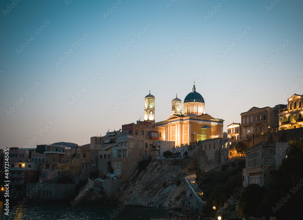 Travel to Ermoupolis, Syros where Greek island visit St Nicholas of the Rich, referencing the shipowners from the surrounding Vaporia neighbourhood, this beautiful Orthodox church