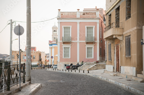Fototapeta Naklejka Na Ścianę i Meble -  Travel to Ermoupolis, Syros where Greek island of Siros has a unique Venetian architectural, Byzantine and Roman architecture having blended in harmoniously Syra of the Cyclades wonderful holiday