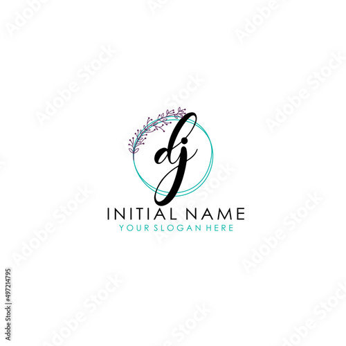 DJ Initial letter handwriting and signature logo. Beauty vector initial logo .Fashion boutique floral and botanical