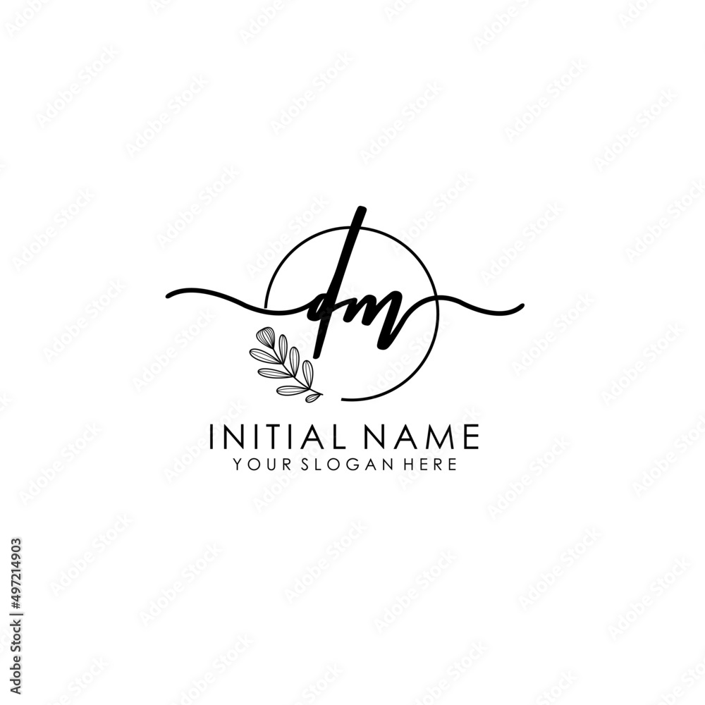 DM Luxury initial handwriting logo with flower template, logo for beauty, fashion, wedding, photography