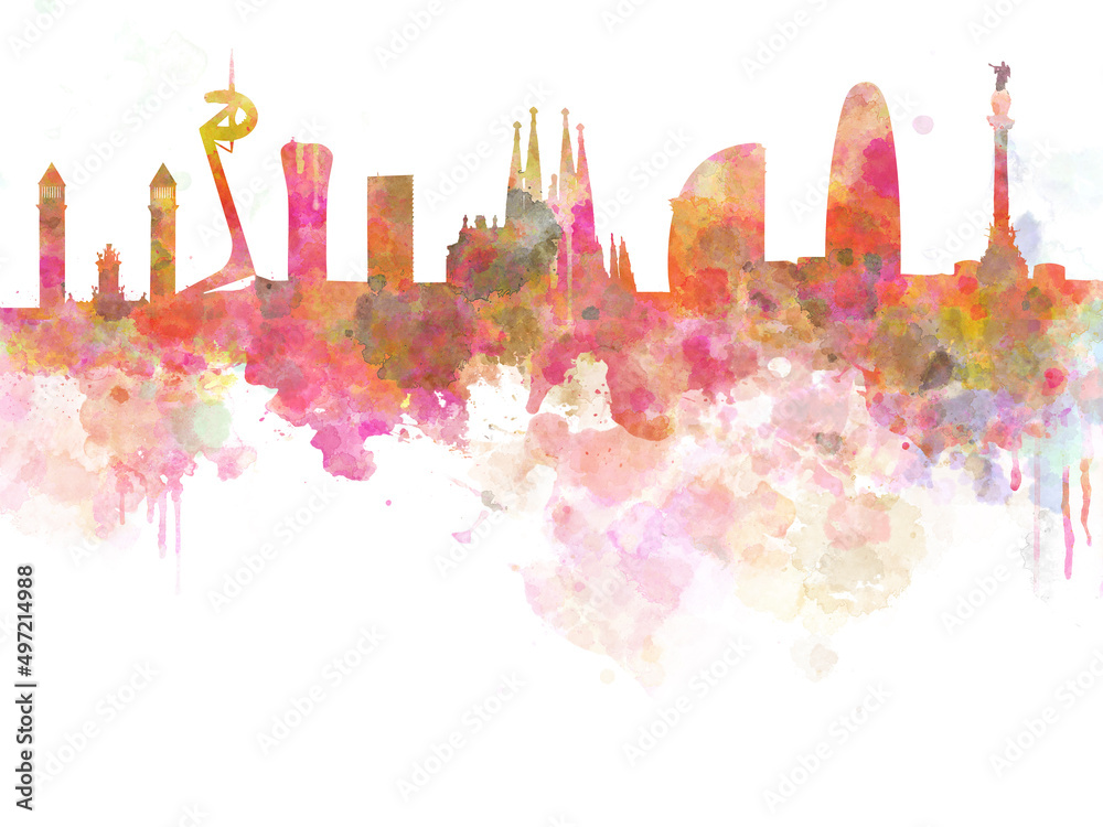 Barcelona skyline in watercolour background - obrazy, fototapety, plakaty 