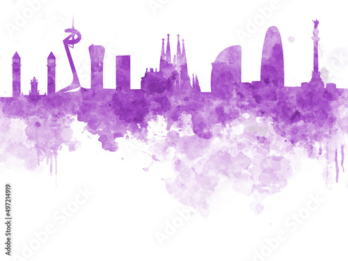 Canvas Print Barcelona skyline in watercolour background