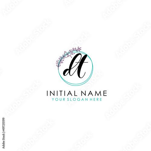 DT Initial letter handwriting and signature logo. Beauty vector initial logo .Fashion boutique floral and botanical