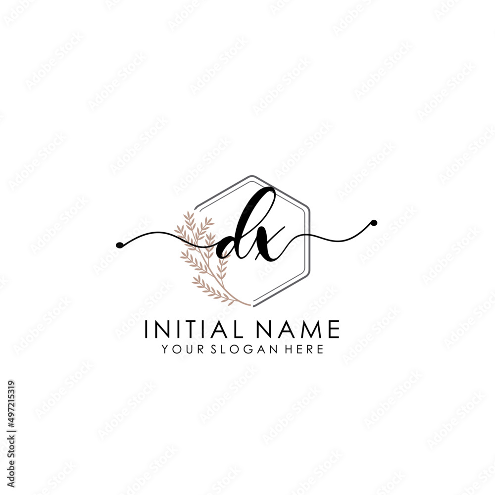 Obraz premium DX Luxury initial handwriting logo with flower template, logo for beauty, fashion, wedding, photography