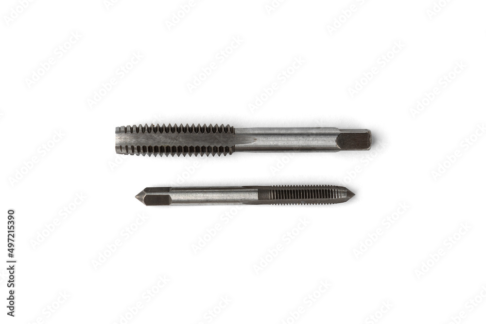 Tap for cutting thread in holes isolated on white background. Tap for cutting thread in holes isolated on white background.