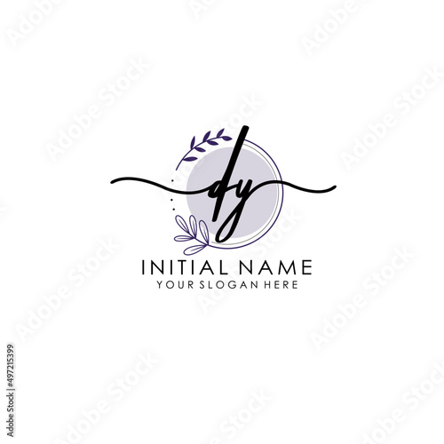 DY Luxury initial handwriting logo with flower template, logo for beauty, fashion, wedding, photography