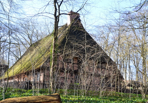 Historischer Bauernhof im Frühling in der Kur Stadt Bad Fallingbostel, Niedersachsen photo