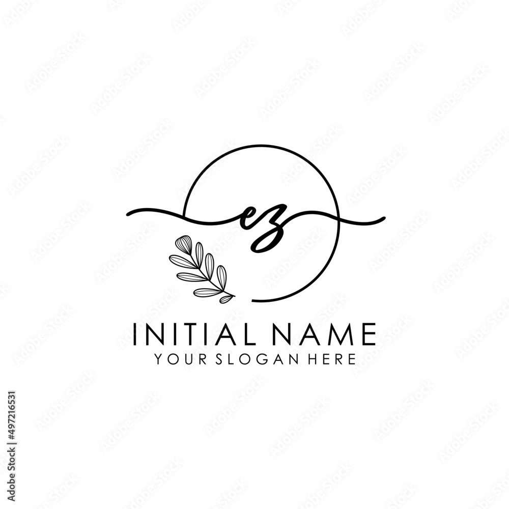 EZ Luxury initial handwriting logo with flower template, logo for beauty, fashion, wedding, photography EZ Luxury initial handwriting logo with flower template, logo for beauty, fashion, wedding, photography