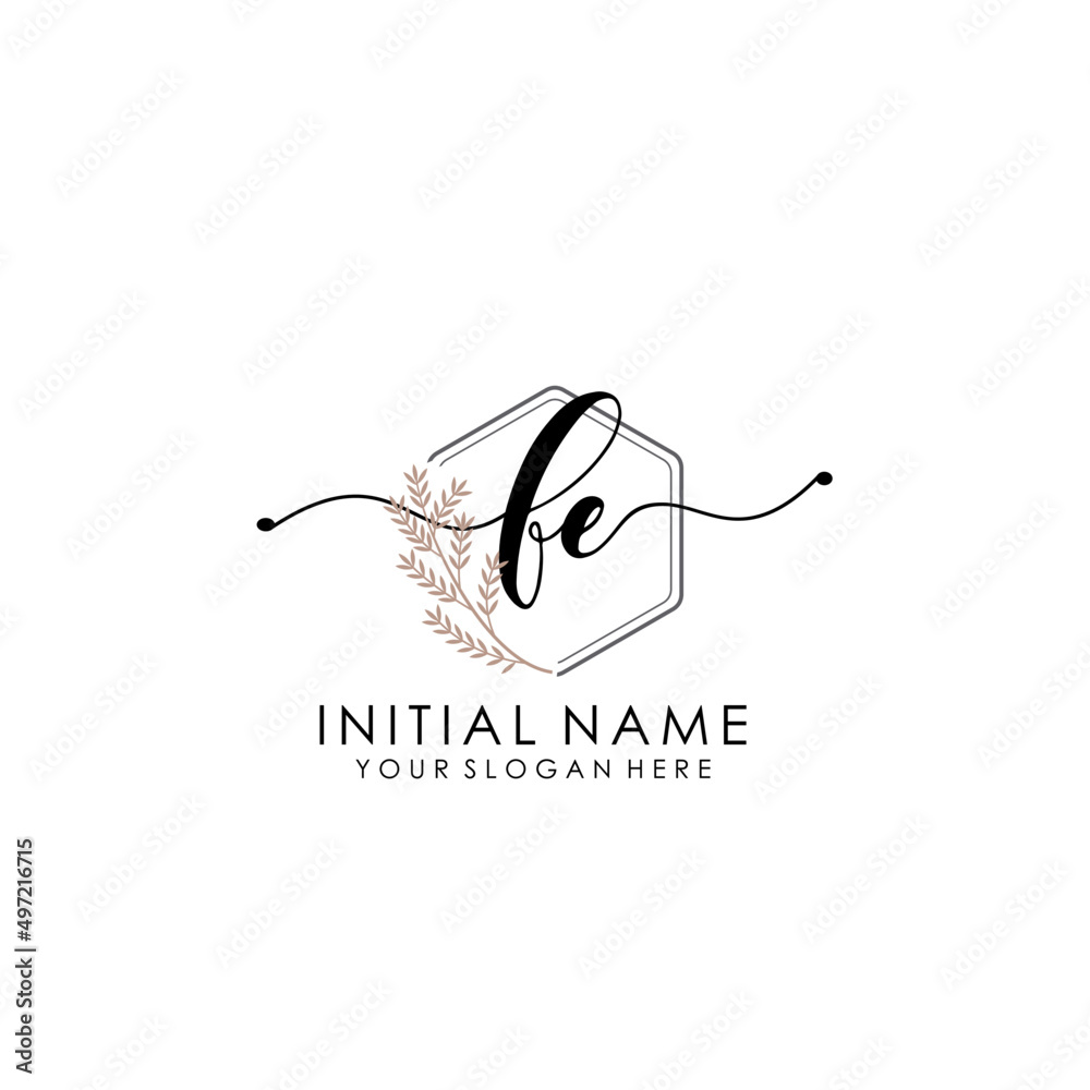FE Luxury initial handwriting logo with flower template, logo for beauty, fashion, wedding, photography