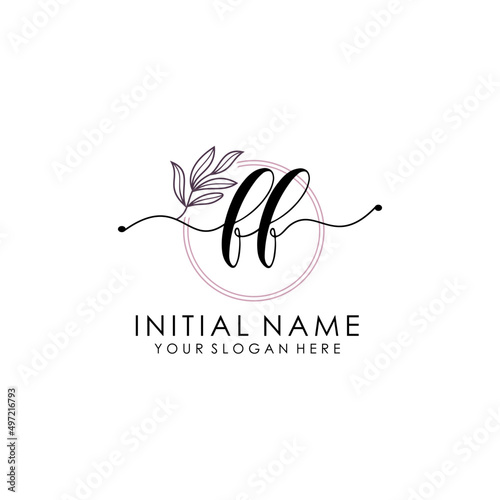 FF Luxury initial handwriting logo with flower template, logo for beauty, fashion, wedding, photography