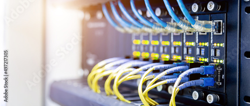 Network switch and ethernet cables,Data Center Concept.
