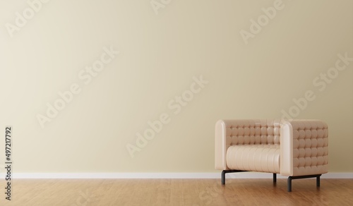 Fototapeta Naklejka Na Ścianę i Meble -  Empty wall for copy space in modern interior living room, minimal style. 3D rener illustration.