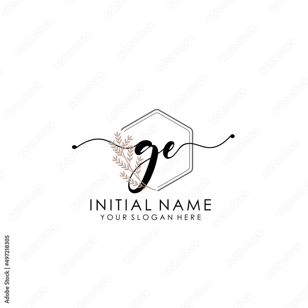GE Luxury initial handwriting logo with flower template, logo for beauty, fashion, wedding, photography GE Luxury initial handwriting logo with flower template, logo for beauty, fashion, wedding, photography