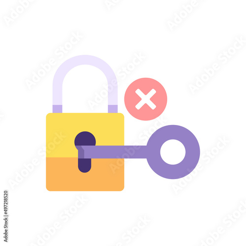 illustration of failing to open a lock using a key. Incorrect system security key or password. protection and technology. flat cartoon style. vector concept design. landing page, ui, icon