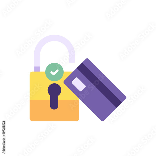 illustration of successfully opening a lock using a card. unlock system security lock or password. ID card and nfc. protection and technology. flat cartoon style. vector concept design. landing page
