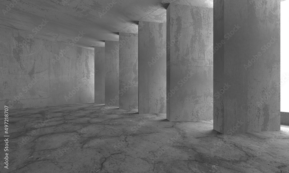 Fototapeta premium Dark Concrete Wall Architecture. Empty Room