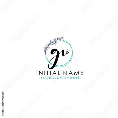 GV Initial letter handwriting and signature logo. Beauty vector initial logo .Fashion boutique floral and botanical