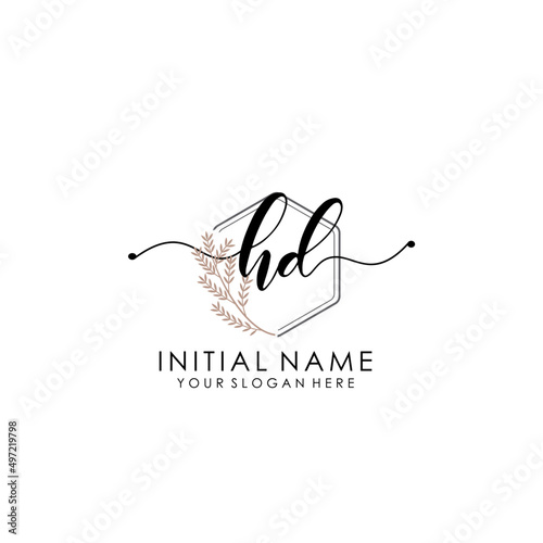 HD Luxury initial handwriting logo with flower template, logo for beauty, fashion, wedding, photography