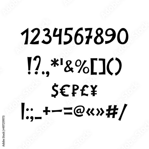 Cartoon numbers and punctuation marks black color