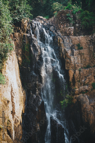 beautiful blue sky high peak mountains guiding for backpacker camping waterfall at Wildlife Khao Yai National Park, Nakhon Ratchasima, Saraburi, Prachinburi, Thailand.