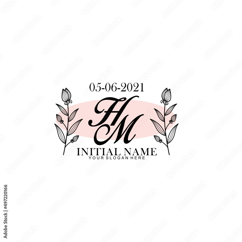 HM Initial letter handwriting and signature logo. Beauty vector initial logo .Fashion boutique floral and botanical HM Initial letter handwriting and signature logo. Beauty vector initial logo .Fashion boutique floral and botanical