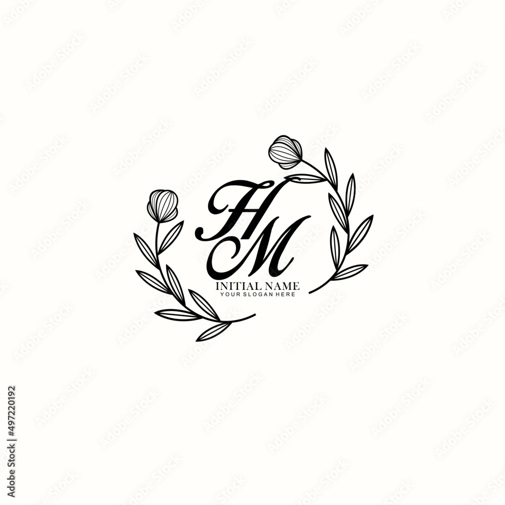 HM Initial letter handwriting and signature logo. Beauty vector initial logo .Fashion  boutique  floral and botanical