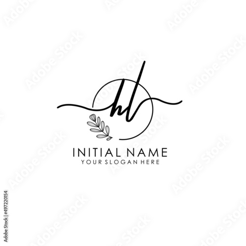 HL Luxury initial handwriting logo with flower template, logo for beauty, fashion, wedding, photography photo