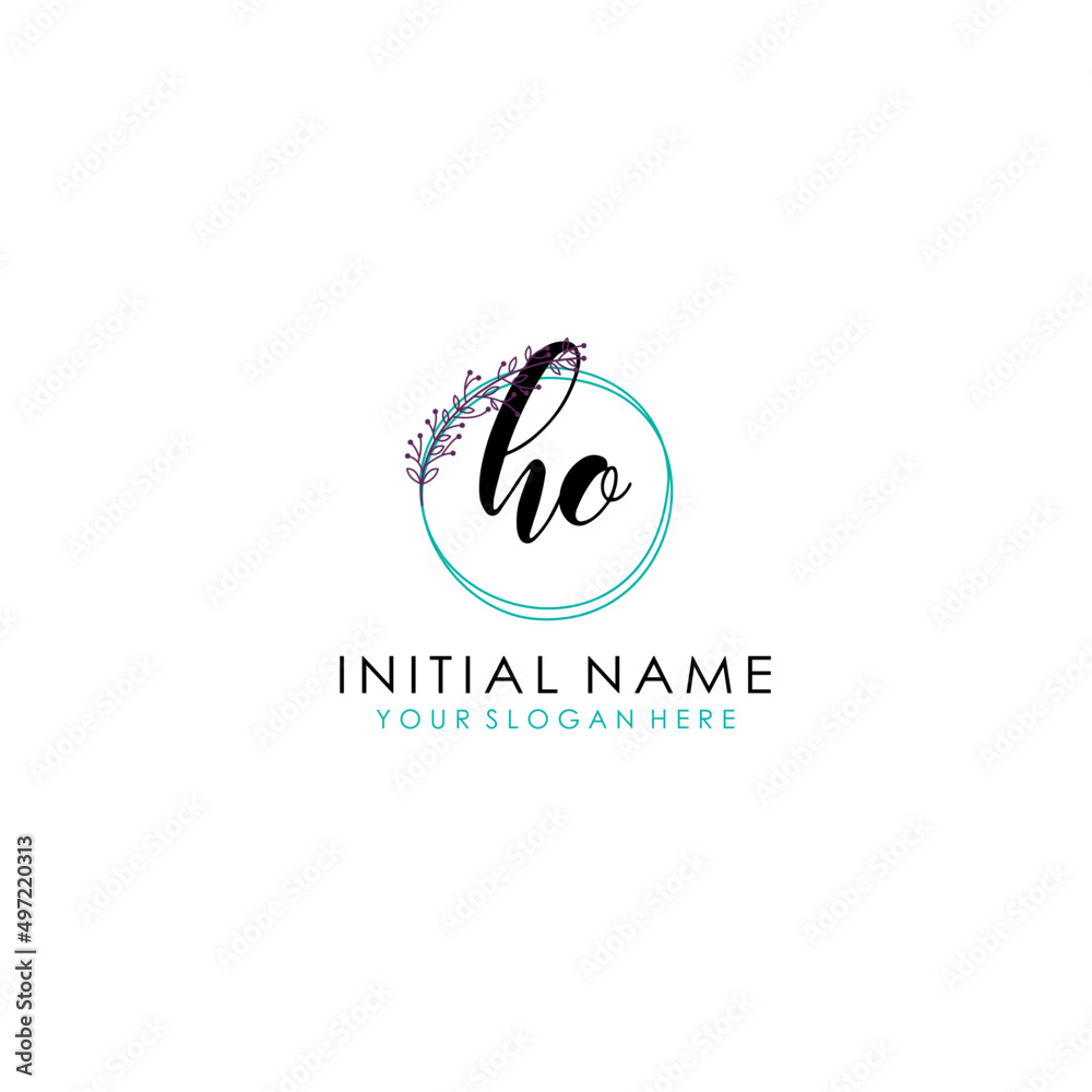 HO Initial letter handwriting and signature logo. Beauty vector initial logo .Fashion  boutique  floral and botanical