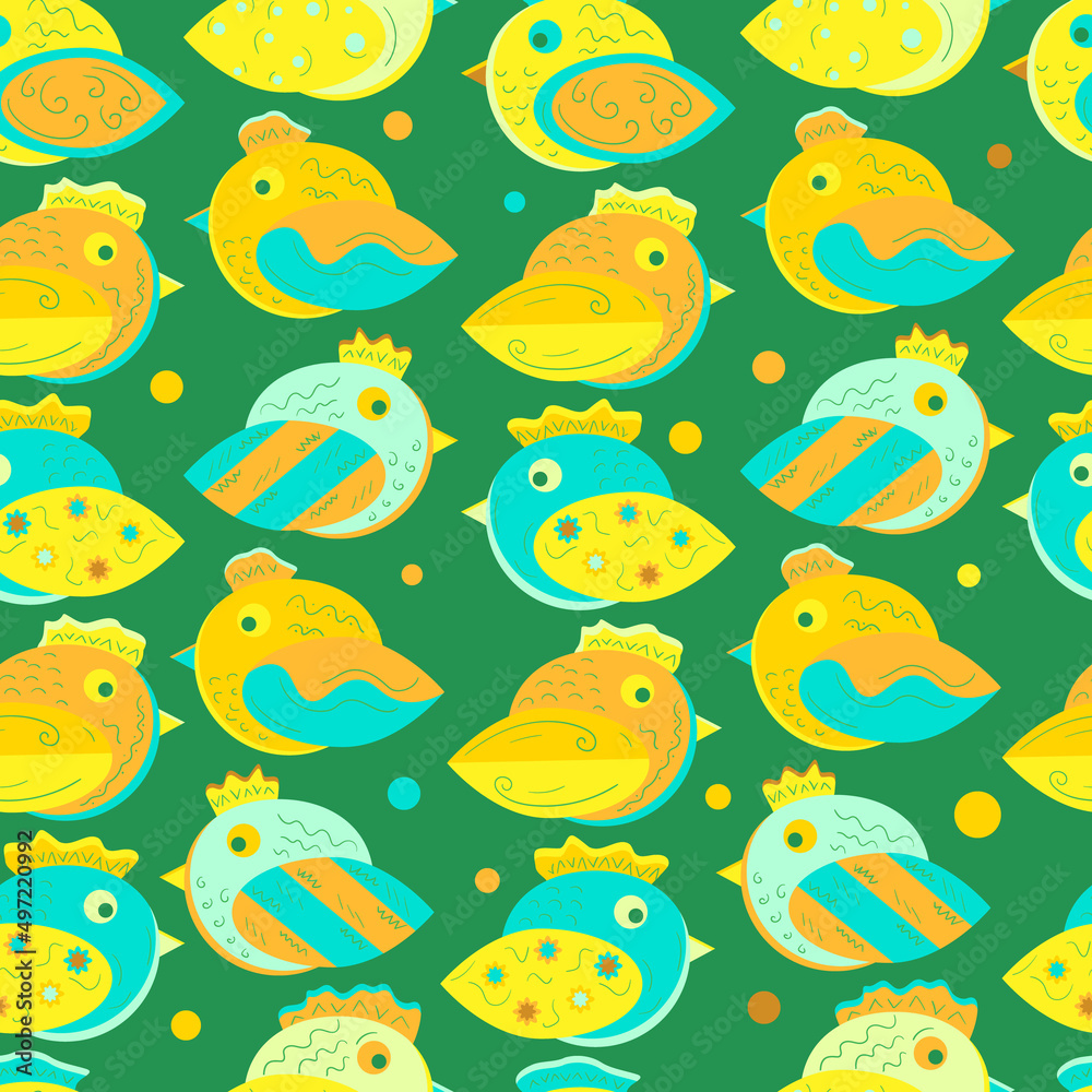 Seamless background with colorful cartoon birds