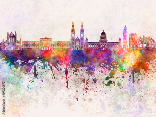 Belfast skyline in watercolor background