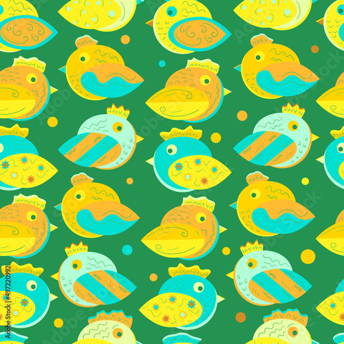 Seamless background with colorful cartoon birds © terbrana