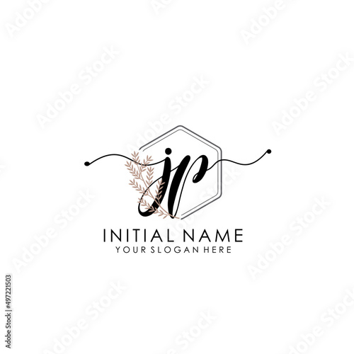 JP Luxury initial handwriting logo with flower template, logo for beauty, fashion, wedding, photography