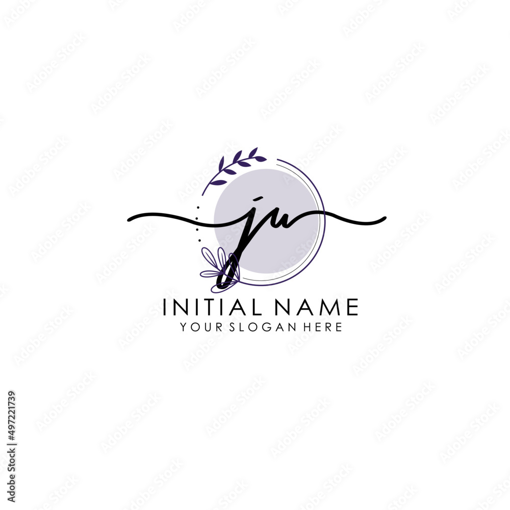 JU Luxury initial handwriting logo with flower template, logo for beauty, fashion, wedding, photography JU Luxury initial handwriting logo with flower template, logo for beauty, fashion, wedding, photography
