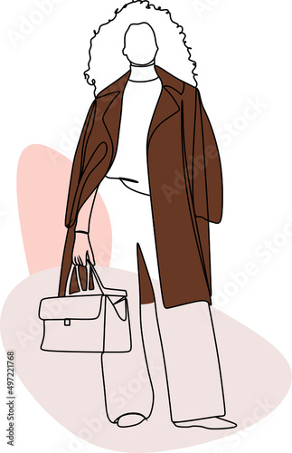 Fashion model concept, woman beauty minimalist, vector illustration. Luxury shop logo. Line art drawing woman