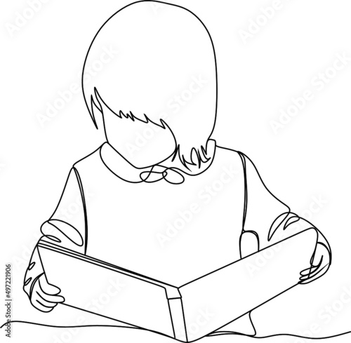 continuous one line drawing of child read book minimalist vector illustration. Back to school theme.
