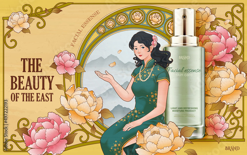 Mucha style skincare product ad