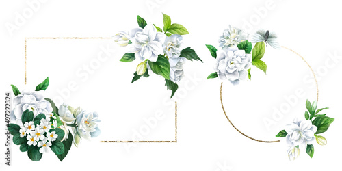 Two floral golden frames, hand drawn vector