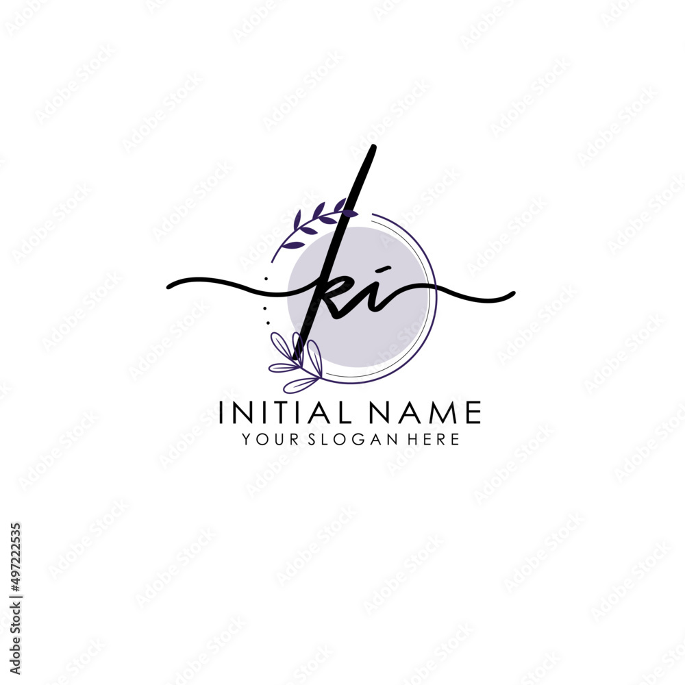 KI Luxury initial handwriting logo with flower template, logo for beauty, fashion, wedding, photography KI Luxury initial handwriting logo with flower template, logo for beauty, fashion, wedding, photography