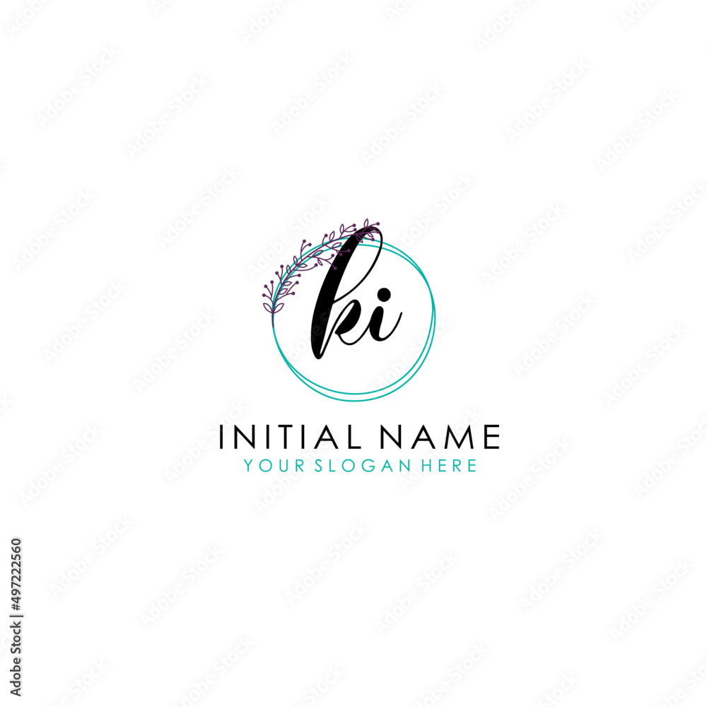 KI Initial letter handwriting and signature logo. Beauty vector initial logo .Fashion boutique floral and botanical KI Initial letter handwriting and signature logo. Beauty vector initial logo .Fashion boutique floral and botanical