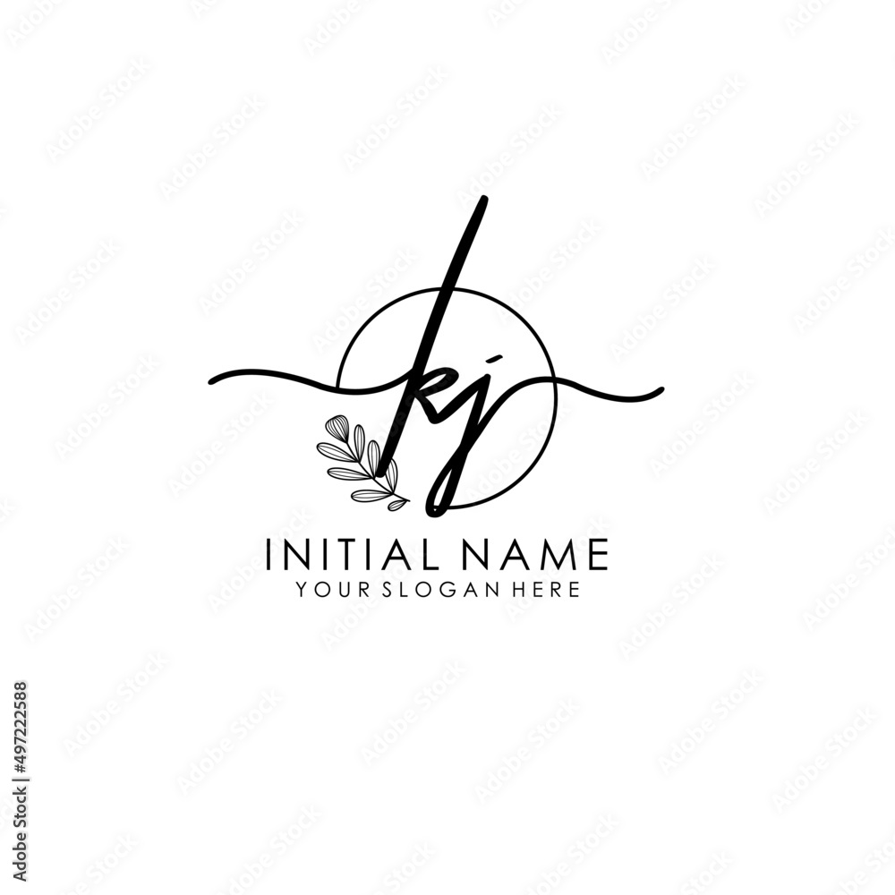 Fototapeta premium KJ Luxury initial handwriting logo with flower template, logo for beauty, fashion, wedding, photography