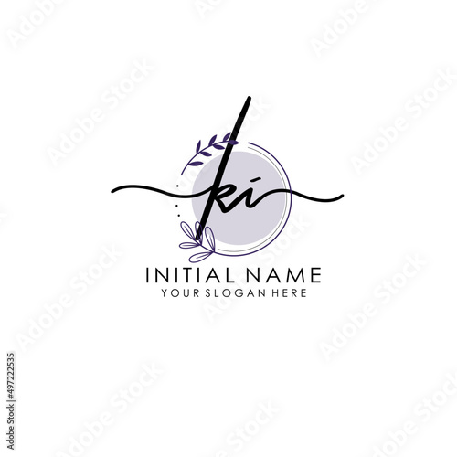 KI Luxury initial handwriting logo with flower template, logo for beauty, fashion, wedding, photography