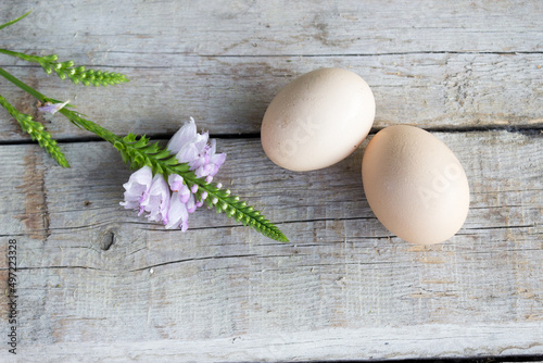 Eggs, Two chicken eggs on rustic style