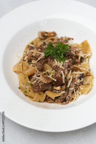 Fettuccine pasta with beef and parmesan cheese
