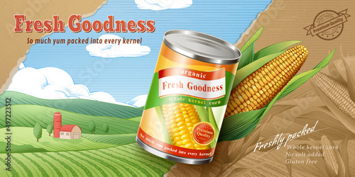 Organic canned corn ad template