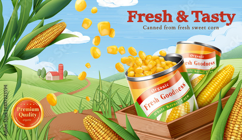 Engraving sweet corn can ad