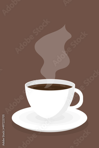 White cup of black coffee on a saucer morning breakfast